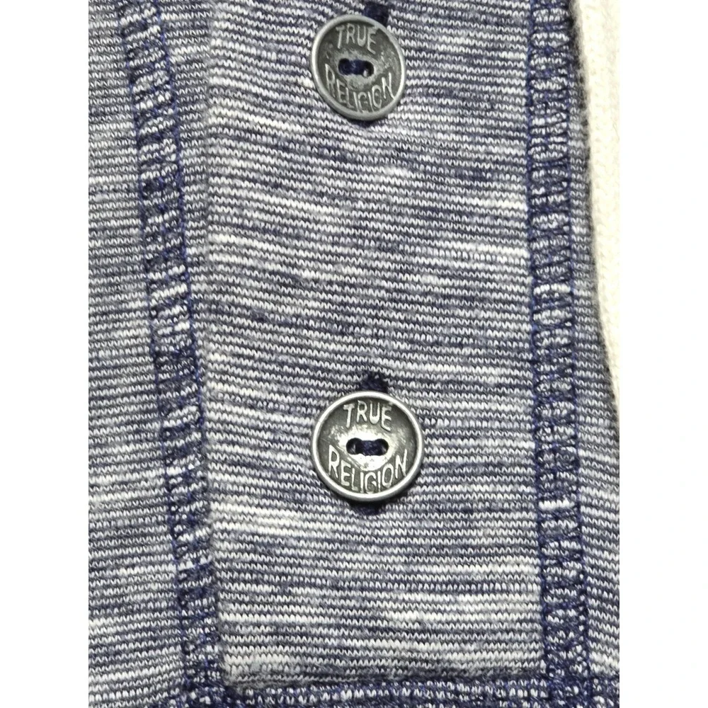 True Religion Heathered‎ Blue Henley Hoodie Jacket Mens Large Lightweight EUC